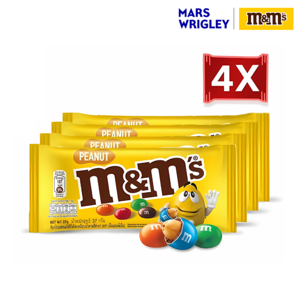 Bundle Pack] M&M's Peanut เอ็มแอนด์เอ็ม พีนัท ช็อกโกแลตนมสอดไส้ถั่วลิสง 37 กรัม 4 ชิ้น