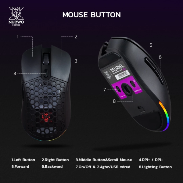 NUBWO TAURIEL WIRELESS & WIRED MACRO RGB เมาส์เกมมิ่งไร้สาย - Image 7